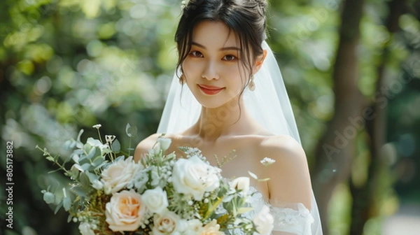 Obraz ブーケを持った美しい花嫁　ウェディングドレス