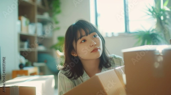 Obraz 引っ越しの準備をする女性