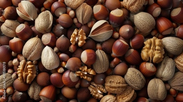 Fototapeta Dive into an abstract background featuring a diverse heap of assorted nuts, a unique and textured visual delight, Ai Generated.