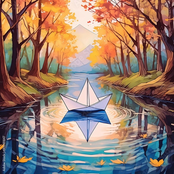 Obraz 강가에 떠있는 추억의 종이배