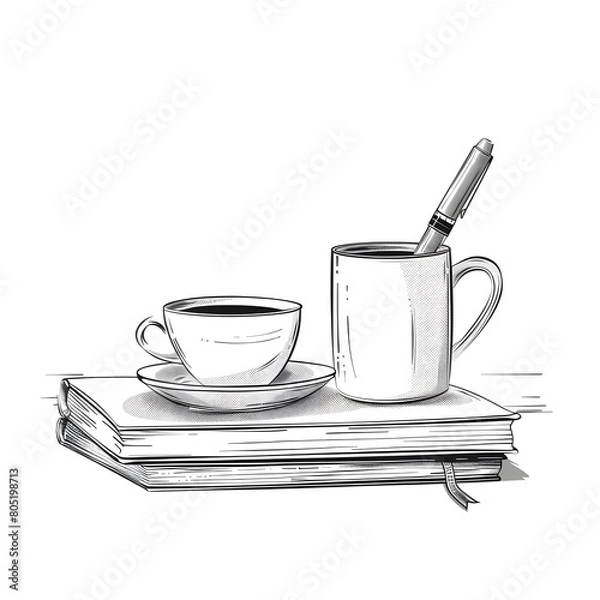 Fototapeta cup of coffee with a book Generative AI