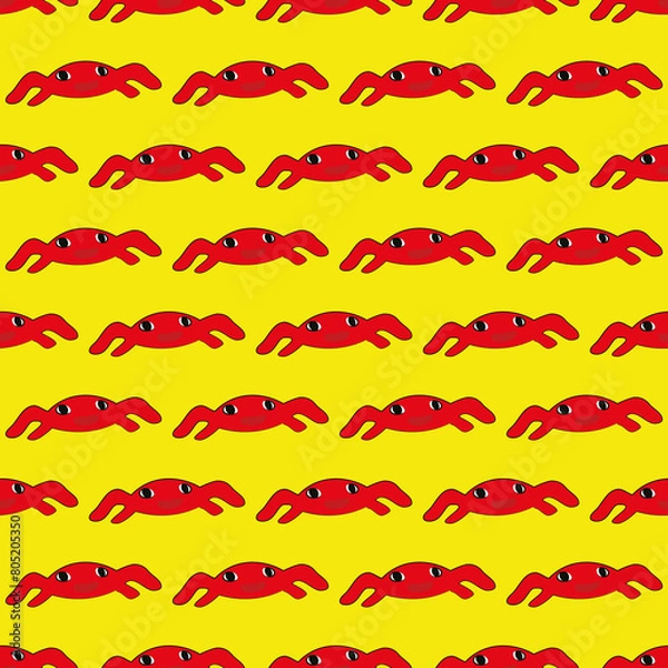 Fototapeta Crabs pattern of red color with yellow illustrated background 