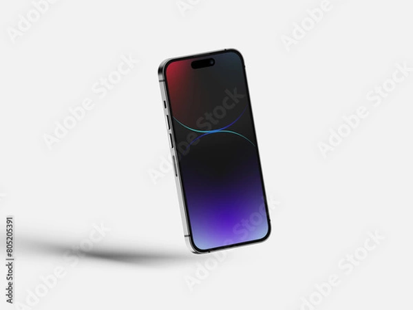 Fototapeta Phone mockup with 2 colors gradient in the screen with illustrated background 