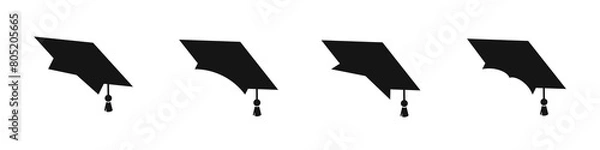 Fototapeta Icons depicting graduation caps. Set of academic cap illustrations. with illustrated white background 