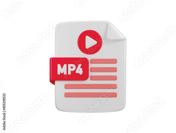 Fototapeta media icon with mp4 file format icon 3d rendering vector illustration