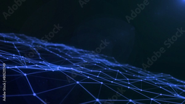 Obraz Blue plexus spinning space particle form, futuristic neon graphic Background, 3D technology shape background