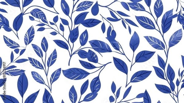 Fototapeta Lush Botanical Foliage with Elegant Blue and White Leaf Pattern for Nature Inspired Designs and Backgrounds