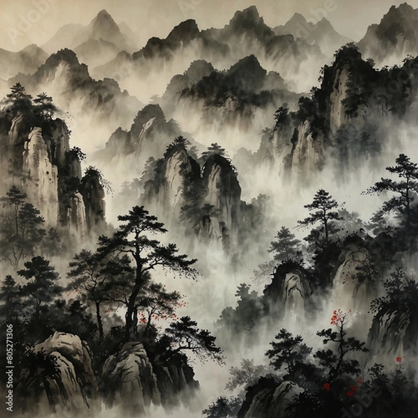 Fototapeta A Vibrant Painting of Lush Nature and Mountains