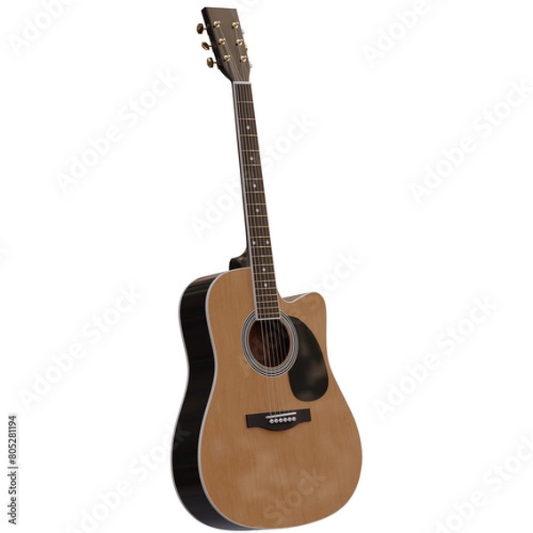 Fototapeta 3d render acoustic guitar with stand with transparent background
