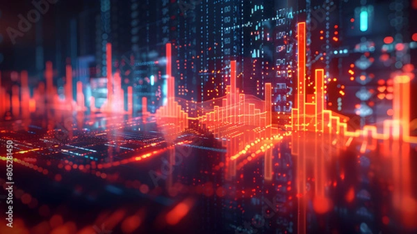 Fototapeta Abstract digital elements intertwining with financial graphs in a Tech Finance Fusion, depicting financial growth and innovation