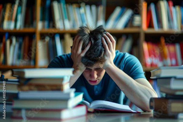 Obraz student studying in library. Generative AI