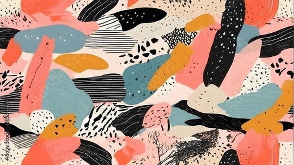 Obraz Hand-drawn collage print with current creative stripes. distinctive, modern, abstract, seamless pattern
