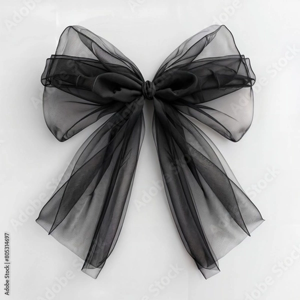 Fototapeta AI generated illustration of a black bow crafted from organza and netting in black color