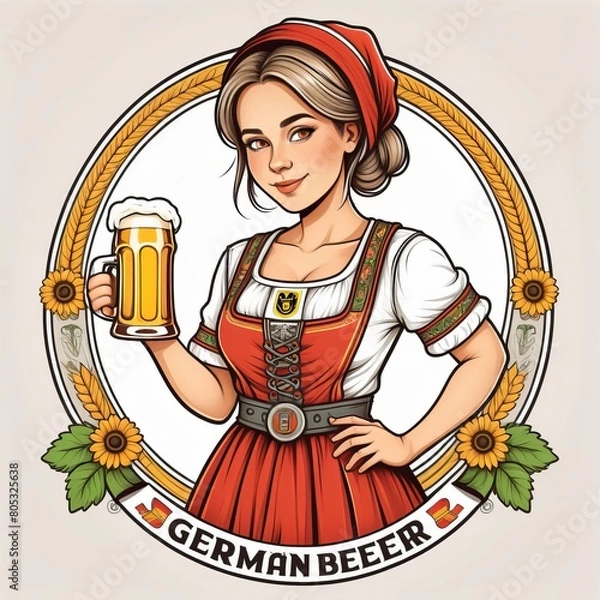 Fototapeta oktoberfest girl with beer  created with generative AI software.