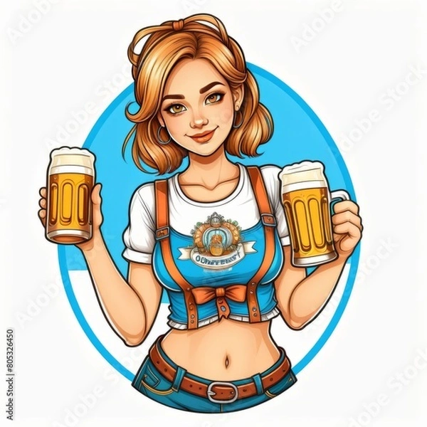 Fototapeta oktoberfest girl with beer  created with generative AI software.