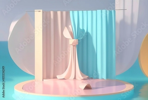 Fototapeta Pedestal, steps and shelf. Stand base mockup. 3d render. Podium steps for brand promotion product. Creative background for advertising presentation