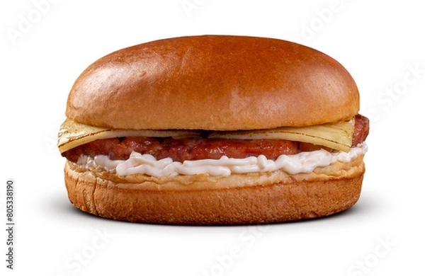 Obraz Delicious Tuscan sausage hamburger with grilled cheese and special sauce.