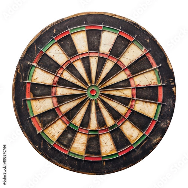 Fototapeta An old wooden dartboard without numbers, transparent or isolated on white background