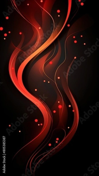 Fototapeta Black background wallpaper for phone with abstract red waves