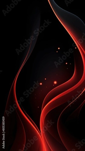 Fototapeta Black background wallpaper for phone with abstract red waves