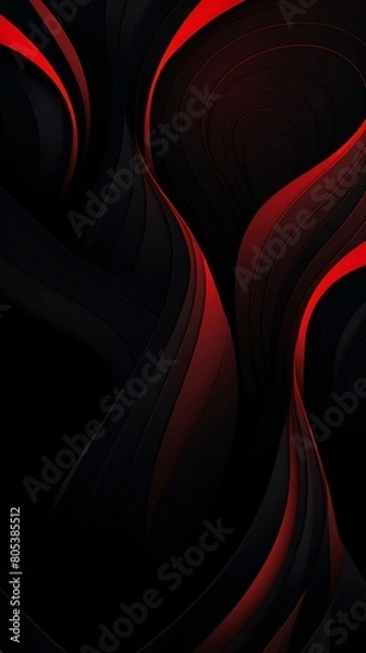 Fototapeta Black background wallpaper for phone with abstract red waves