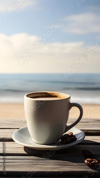 Fototapeta coffee on the beach, ai generated