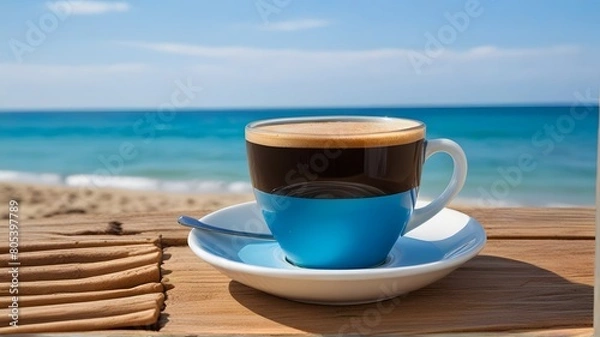 Fototapeta coffee on the beach, ai generated