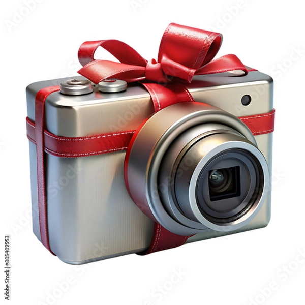 Fototapeta Gift concept digital camera inside gift box 3D rendering
