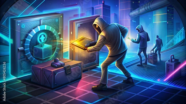 Obraz  a hacker injects code into a virtual bank