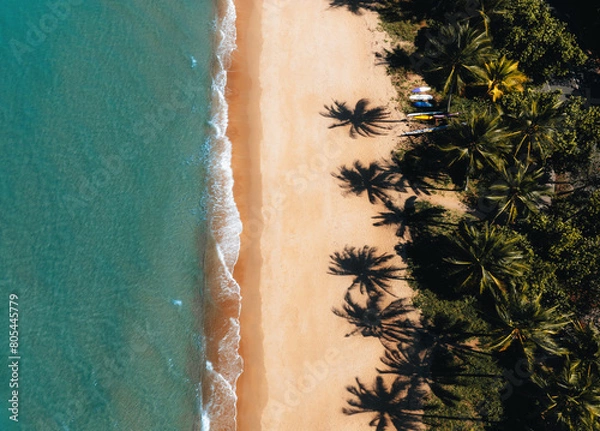 Fototapeta Aerial of white sand beach on home island, cocos keeling islands, austrailian indian ocean territory