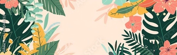 Obraz cute flower blossom springtime refreshing cartoonish minimal banner print design, with blank empty space for mock up message background