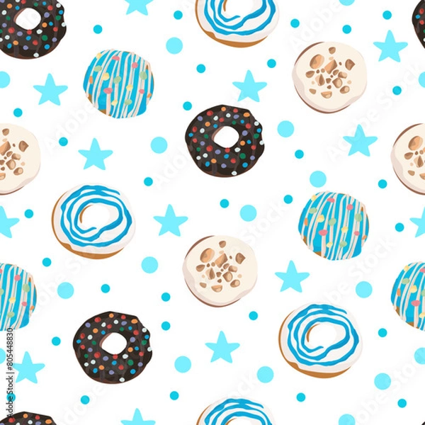 Fototapeta Blue donut seamless pattern background.
