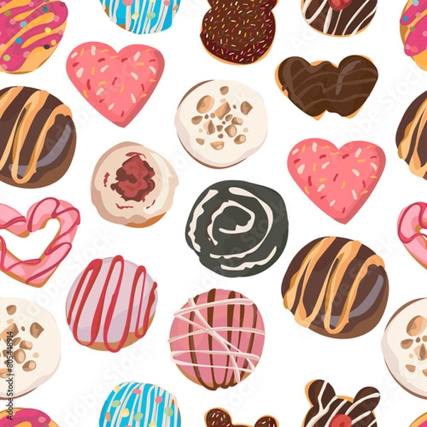 Fototapeta Donuts seamless pattern background.
