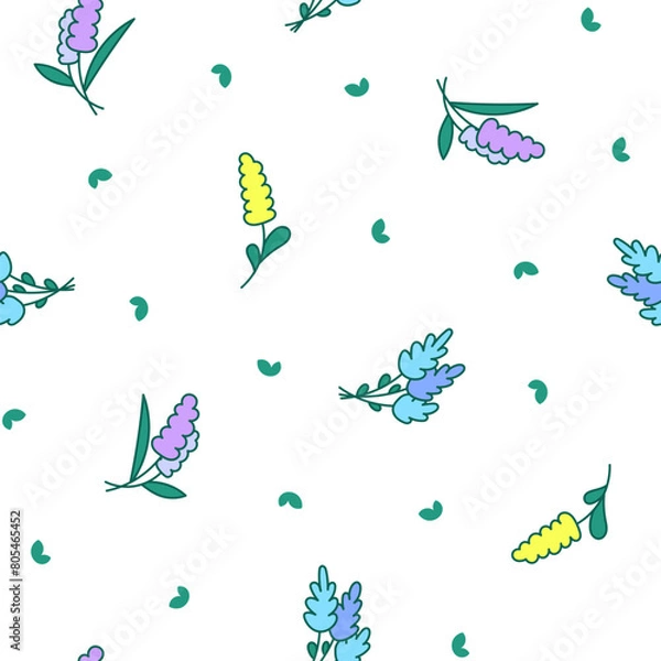 Fototapeta Spring flowers with leaves. Seamless pattern. Botanical leaf. Hand drawn style. Vector drawing. Design ornaments.