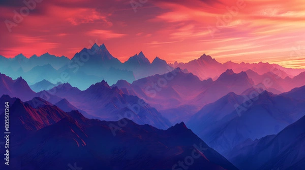 Fototapeta Twilight Peaks: Rugged Mountains Against a Canvas of Colorful Twilight Sky