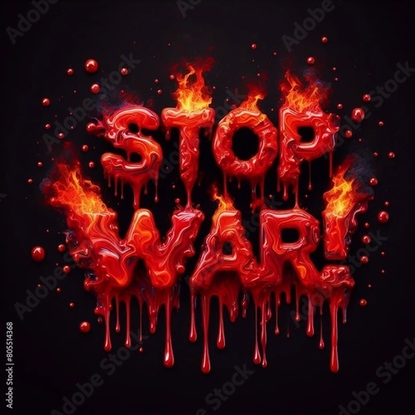 Fototapeta Stop war text. Red bleeding. AI generated illustration