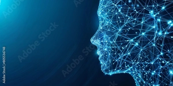 Fototapeta A digital profile of a person's face made up of connected lines and dots. The background is blue