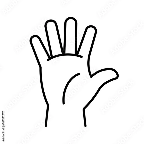 Obraz Children's hand, line icon. Open palm, fingers, gesture. Toddler hand pictogram. Linear illustration, outline vector, editable strokes