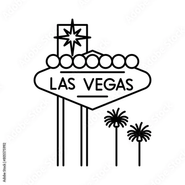 Obraz Las Vegas Sign, line icon. Landmark of Las Vegas city, NV. Linear illustration, editable strokes, simple pictogram