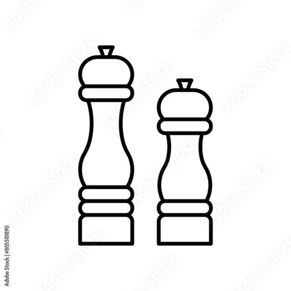 Obraz Pepper grinder line icon. Salt and pepper mills. Crafted wood containers for spieses. Editable linear illustration, thin stroke.