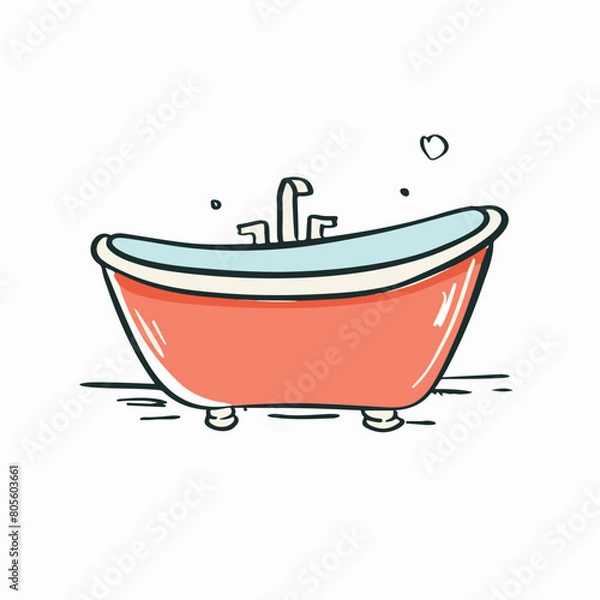 Fototapeta Bathtub in cartoon, doodle style. Image for t-shirt, web, mobile apps and ui. Isolated 2d vector illustration in logo, icon, sketch style, Eps 10. AI Generative