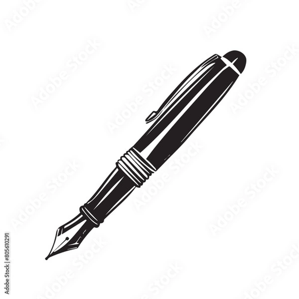 Obraz Fountain pen in cartoon, doodle style. Image for t-shirt, web, mobile apps and ui. Isolated 2d vector illustration in logo, icon, sketch style, Eps 10. AI Generative