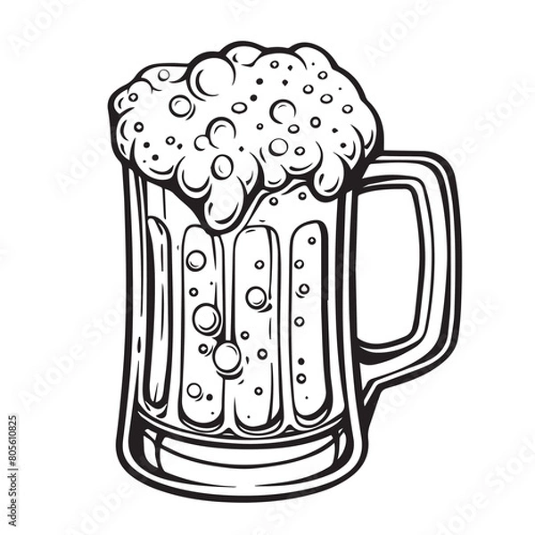 Obraz Beer mug with foam in cartoon, doodle style . Image for t-shirt, web, mobile apps and ui. Isolated 2d vector illustration in logo, icon, sketch style, Eps 10, black and white. AI Generative