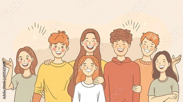 Fototapeta We're in this together. A group of diverse friends stand together, smiling and embracing.