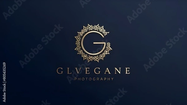 Fototapeta Luxury Photography Logo Design with Elegant G Monogram in Gold Foil