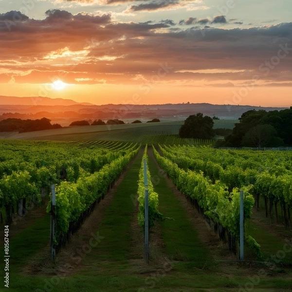 Fototapeta Vineyard at Sunset