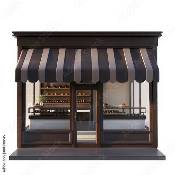 Fototapeta A bakery store with a black and white striped awning