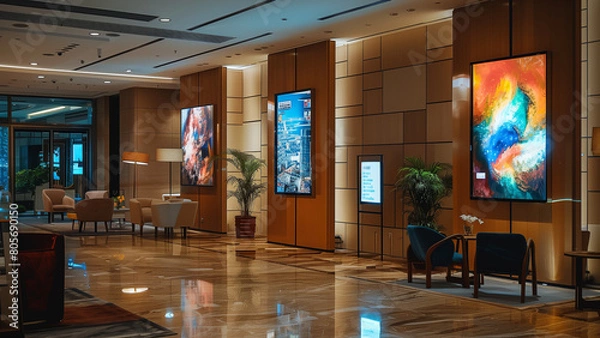 Obraz Lobby Lights: Realistic Photo of Digital Signage Mosaic