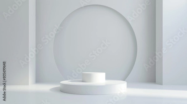 Fototapeta A white pedestal with a round base is in a white room