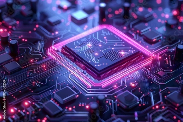 Fototapeta CPU processor microchip circuit board illustration created with generative ai
